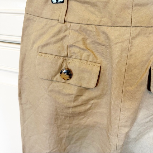 Nordstrom Lewit Pant Womens Khaki Crop Linen Buttons Natural Luxury Safari Twill - Picture 10 of 11